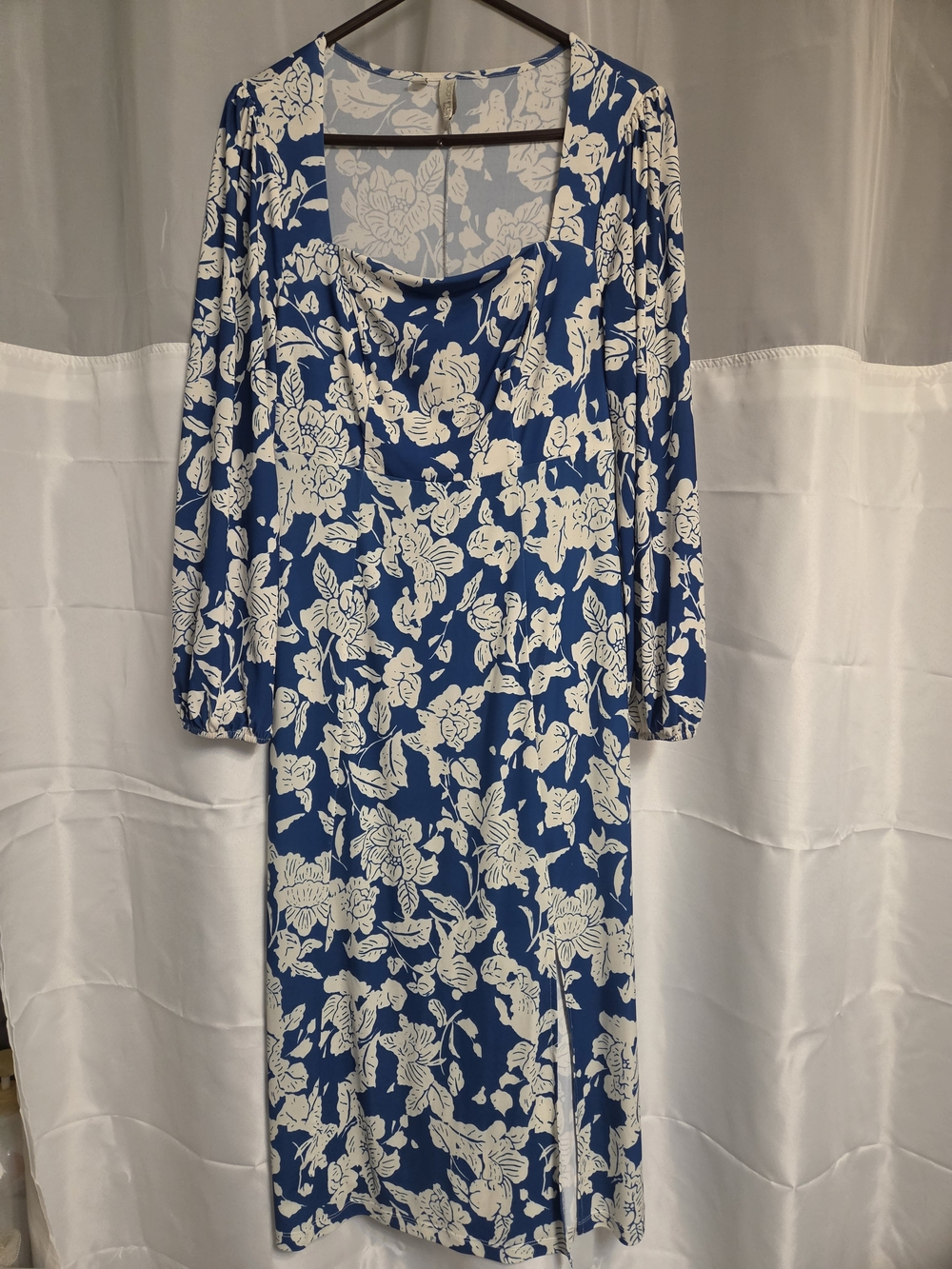 Blue and White Floral Midi Dress